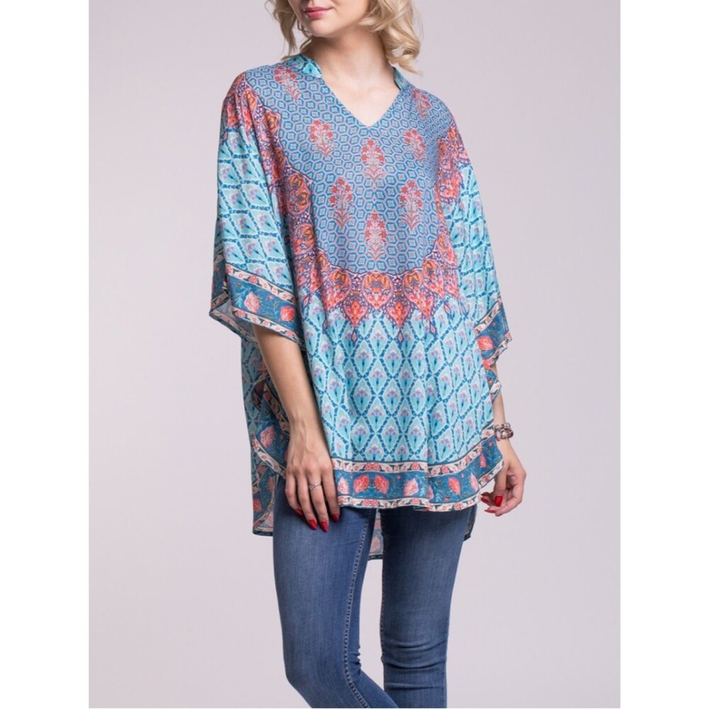 NEW Tolani Collection Boho Aztec Floral Kaftan Modal Top